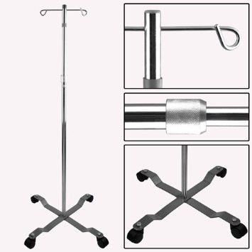 Stainless Steel I.V. Stand For Hospital Transfusion With 4 Hooks